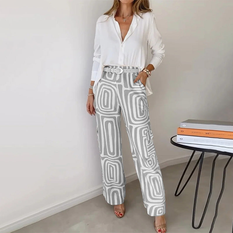 Timelessly Elegant Flowing Blouson Cropped Top Silhouette Satin Patterned Two-Piece Set