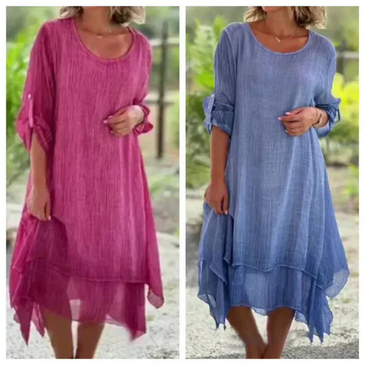 Women’s Layered Midi Dress – Effortlessly Elegant Soft Fabric Relaxed Fit Garden To Brunch Ready Casual Dress