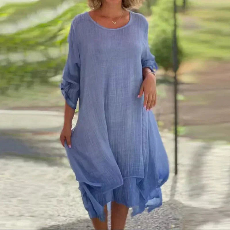 Women’s Layered Midi Dress – Effortlessly Elegant Soft Fabric Relaxed Fit Garden To Brunch Ready Casual Dress