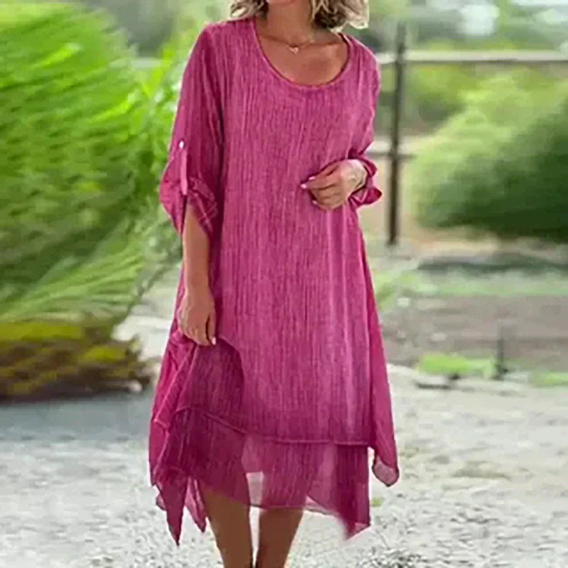 Women’s Layered Midi Dress – Effortlessly Elegant Soft Fabric Relaxed Fit Garden To Brunch Ready Casual Dress