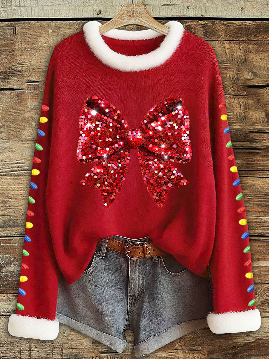Ladies Christmas Bow Decorative Light Tops