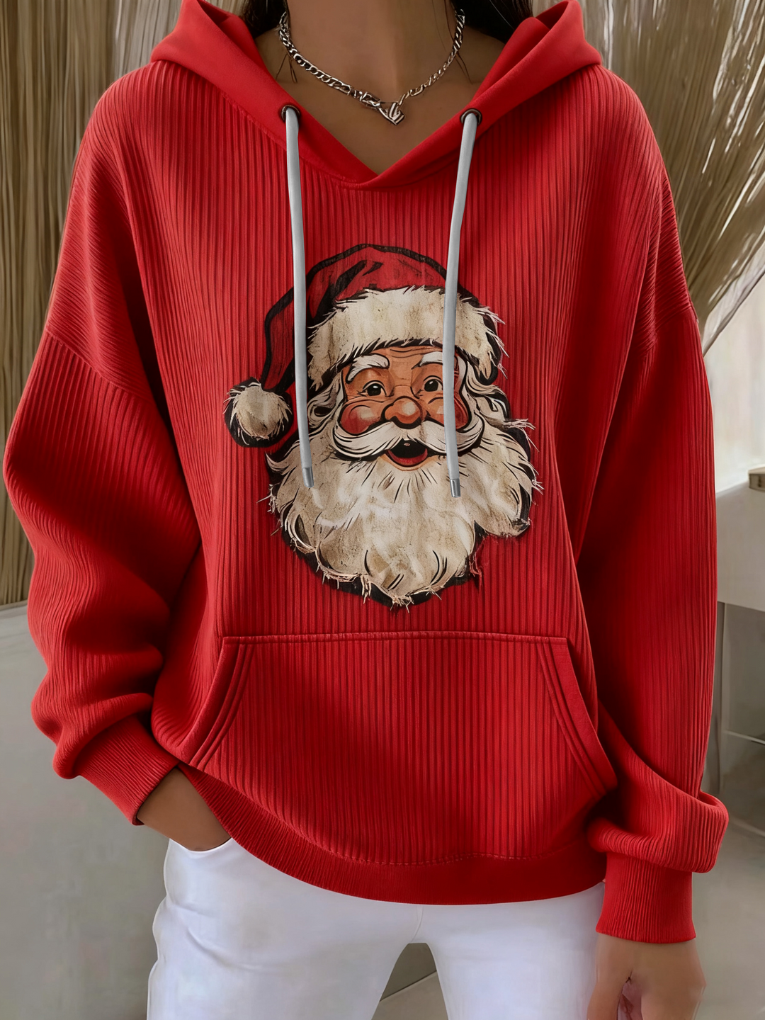 Ladies Santa Claus Print Casual Hoodie
