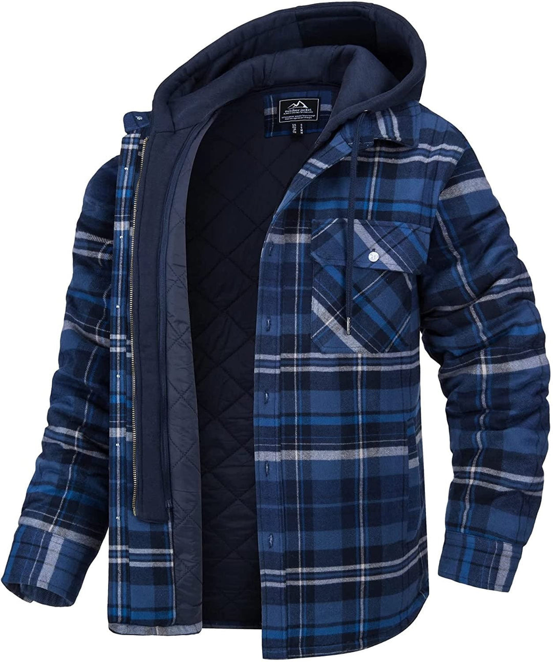 Men's Hooded Checkered Winter Jacket with Buttons