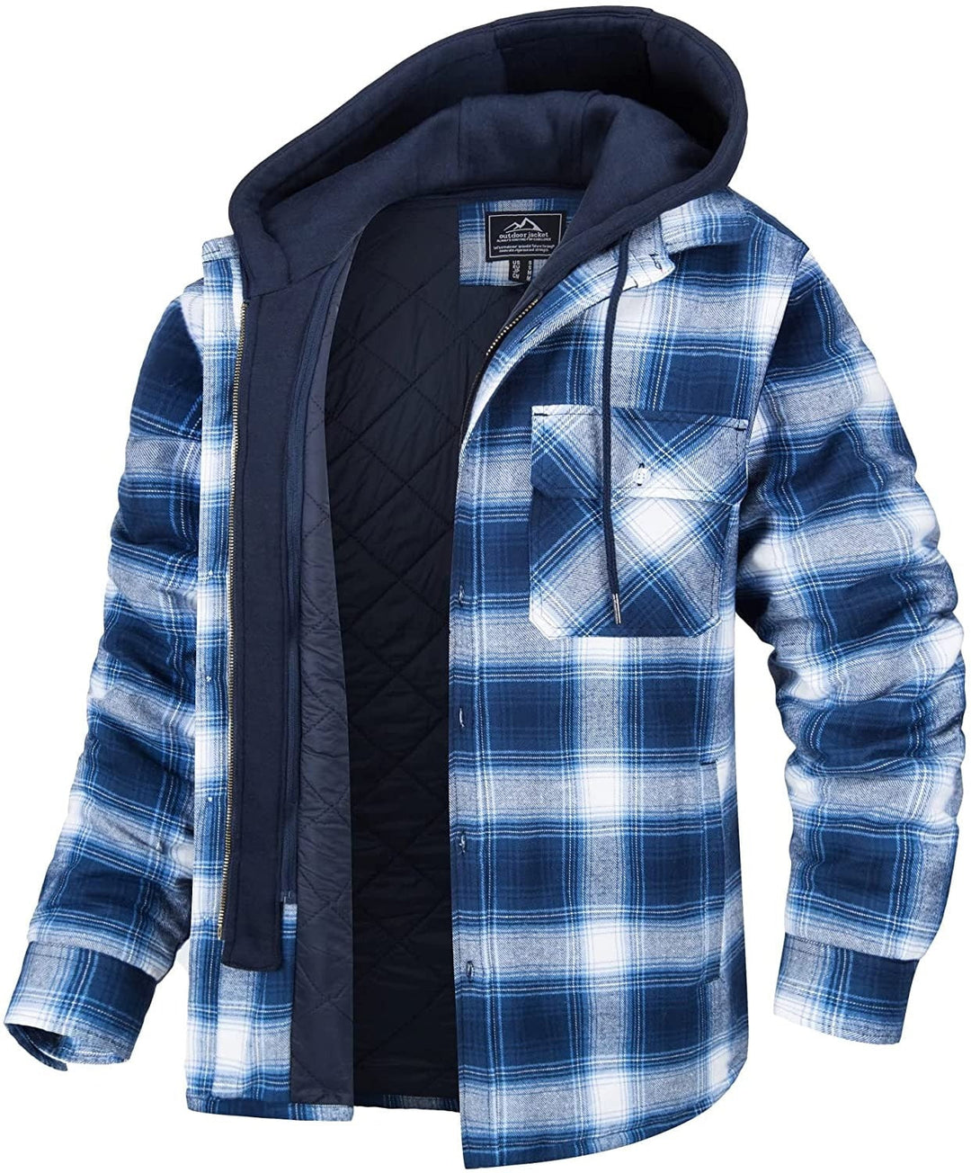 Men's Hooded Checkered Winter Jacket with Buttons