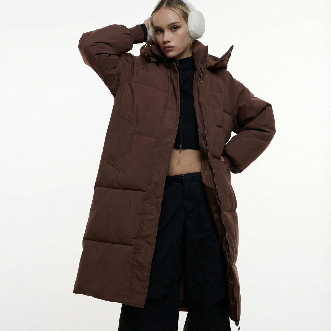 Ladies Long Quilted Winter Coat with Hood