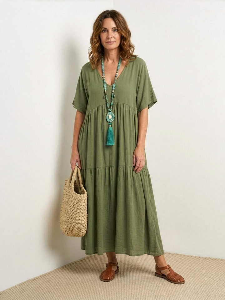 Bohemian Inspired V-Neck Silk Blend Flowing Sun Kissed Terracotta All Day Maxi Dress
