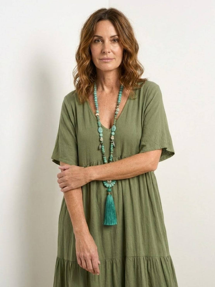 Bohemian Inspired V-Neck Silk Blend Flowing Sun Kissed Terracotta All Day Maxi Dress
