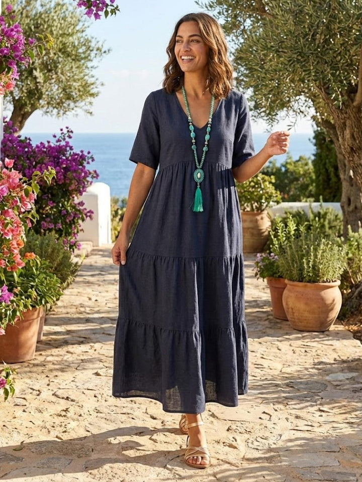 Bohemian Inspired V-Neck Silk Blend Flowing Sun Kissed Terracotta All Day Maxi Dress