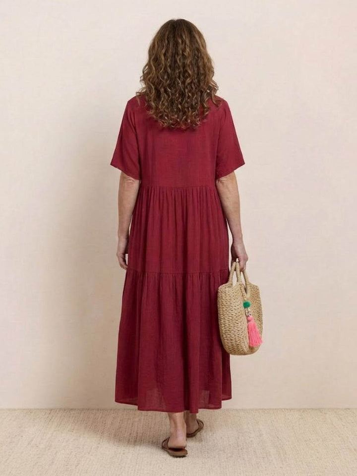 Bohemian Inspired V-Neck Silk Blend Flowing Sun Kissed Terracotta All Day Maxi Dress