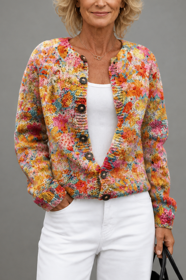 Helena – Floral Open-Front Knitted Cardigan