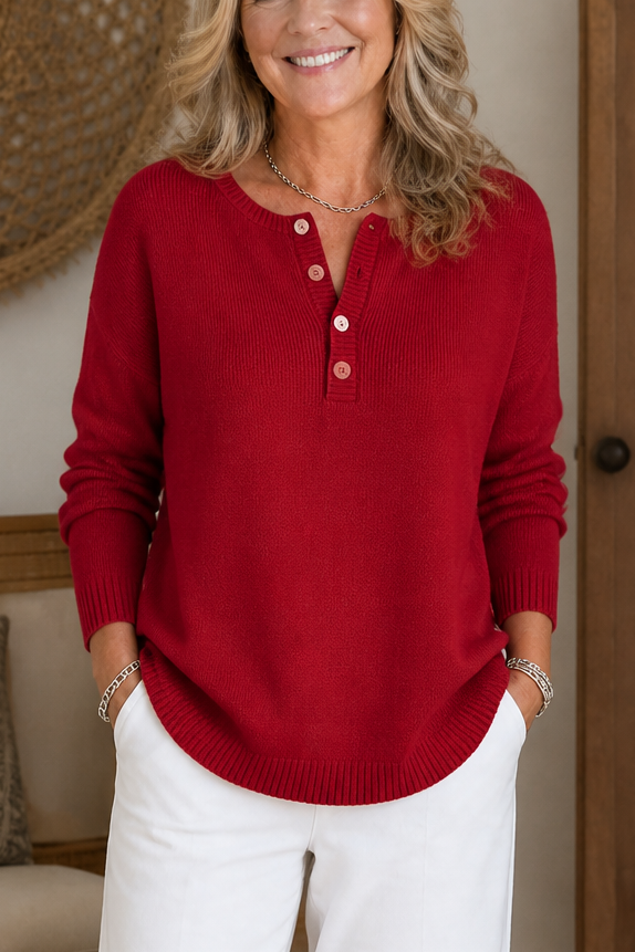 Wearbella – V-neck Button Placket Sweater