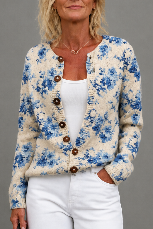 Helena – Floral Open-Front Knitted Cardigan