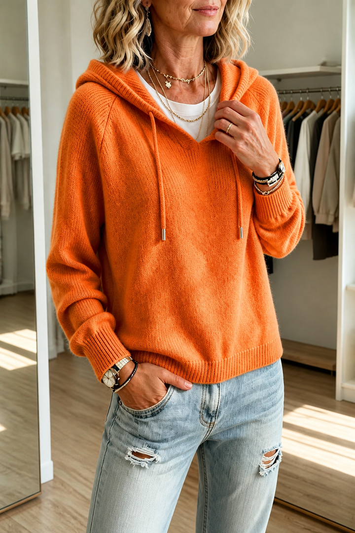 Hushwell – Drawstring Hooded Ribbed Knit Pullover