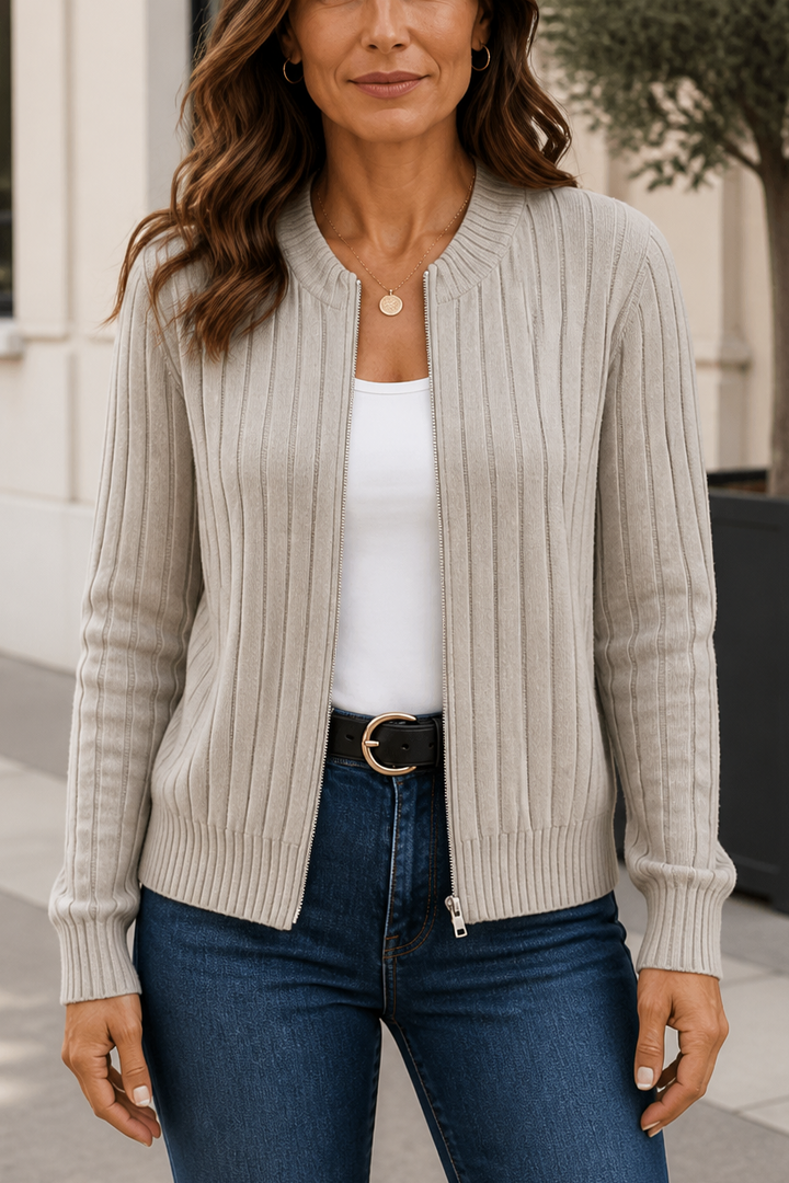 Rivknit – Ribbed Knit Zipper-Front Cardigan