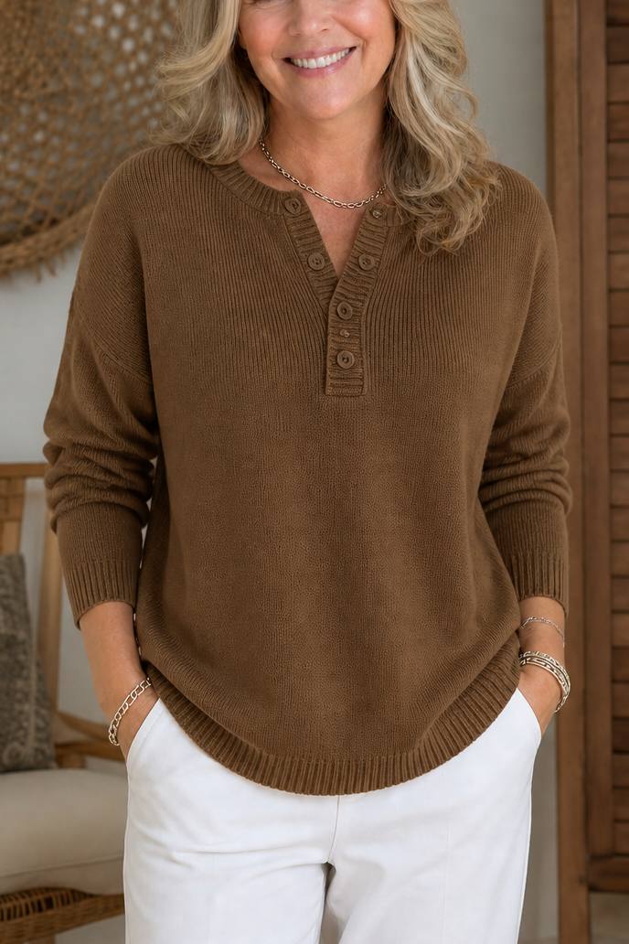 Wearbella – V-neck Button Placket Sweater