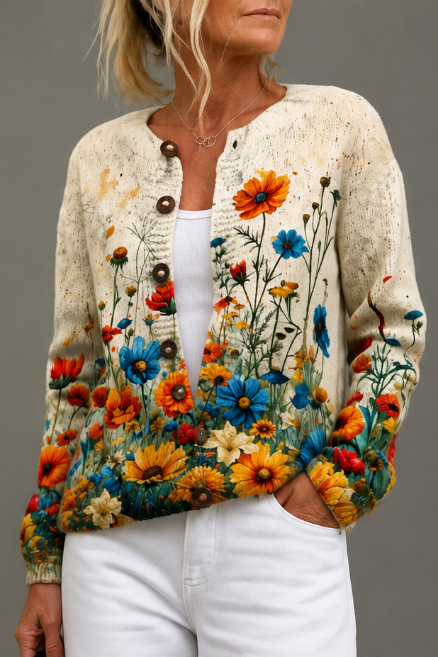 Helena – Floral Open-Front Knitted Cardigan