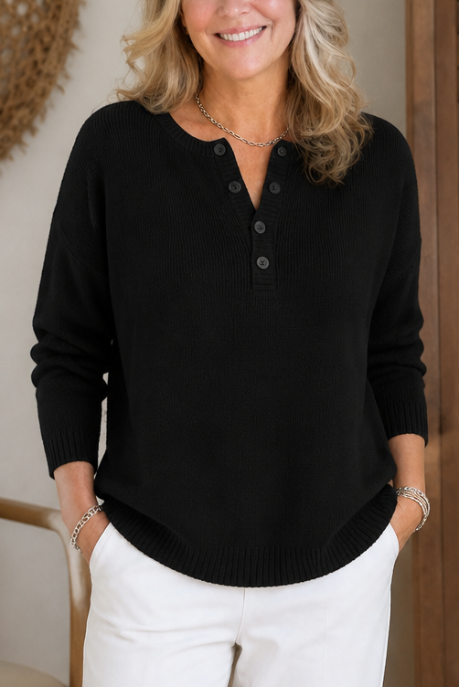Wearbella – V-neck Button Placket Sweater