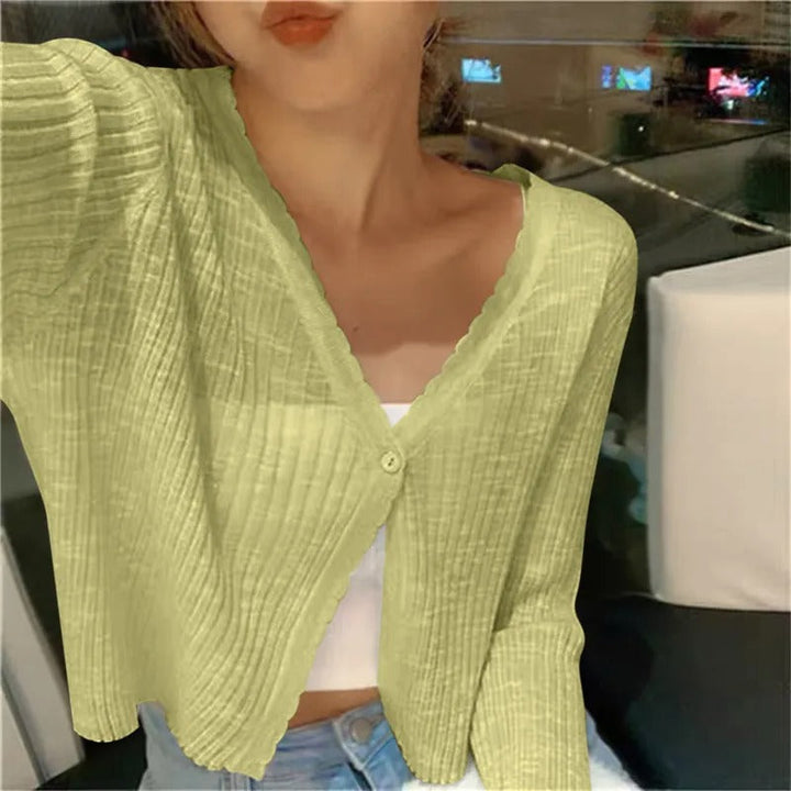 Ladies Lightweight Ribbed Knit Button-Up Cardigan Sweater