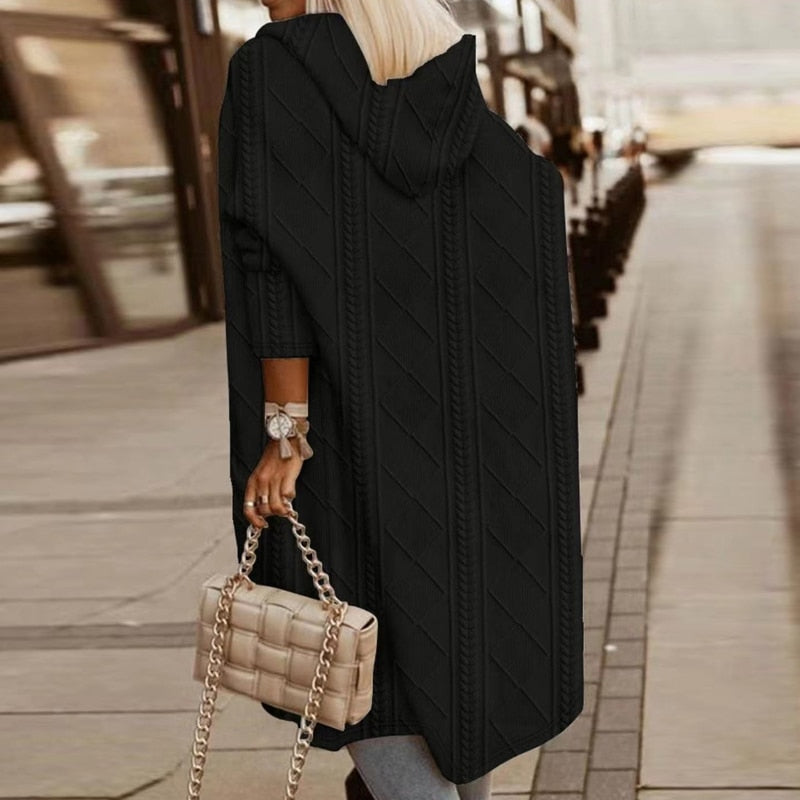 Kateri - LONG HOODED CARDIGAN WITH RELAXED FIT