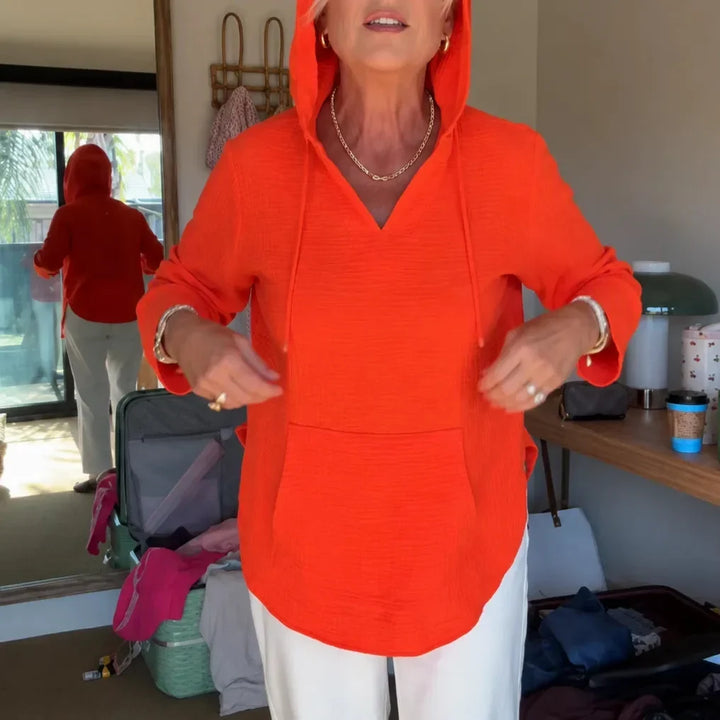 Muslina – Soft V-Neck Hoodie Summer Top with Kangaroo Pocket