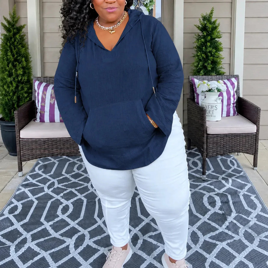 Muslina – Soft V-Neck Hoodie Summer Top with Kangaroo Pocket
