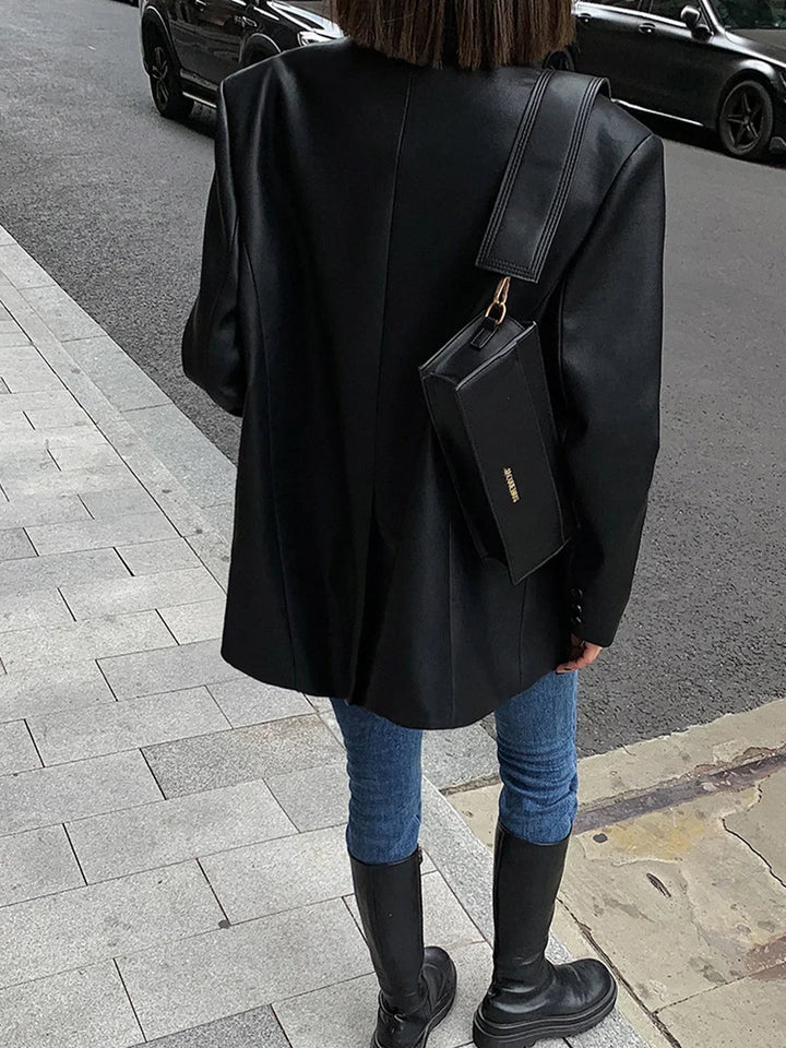 Ladies Oversized Faux Leather Blazer Jacket