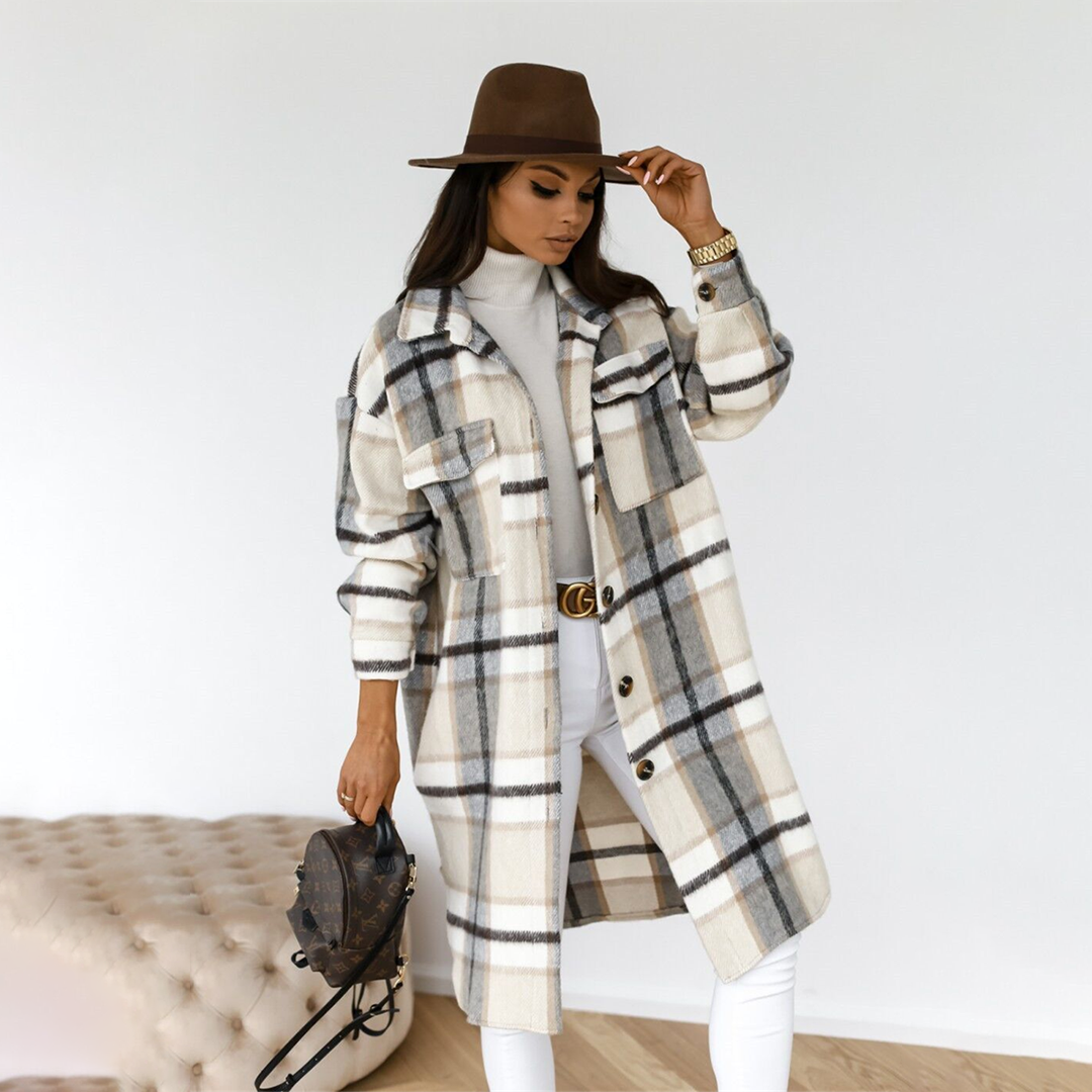 | Women's Cozy Checked Long Coat