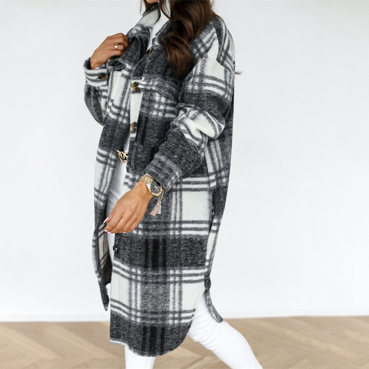 | Women's Cozy Checked Long Coat