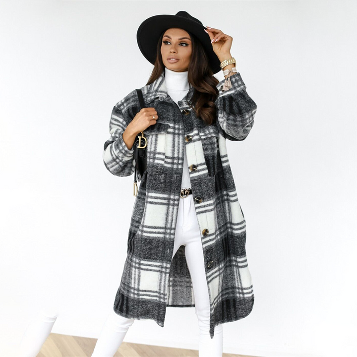 | Women's Cozy Checked Long Coat