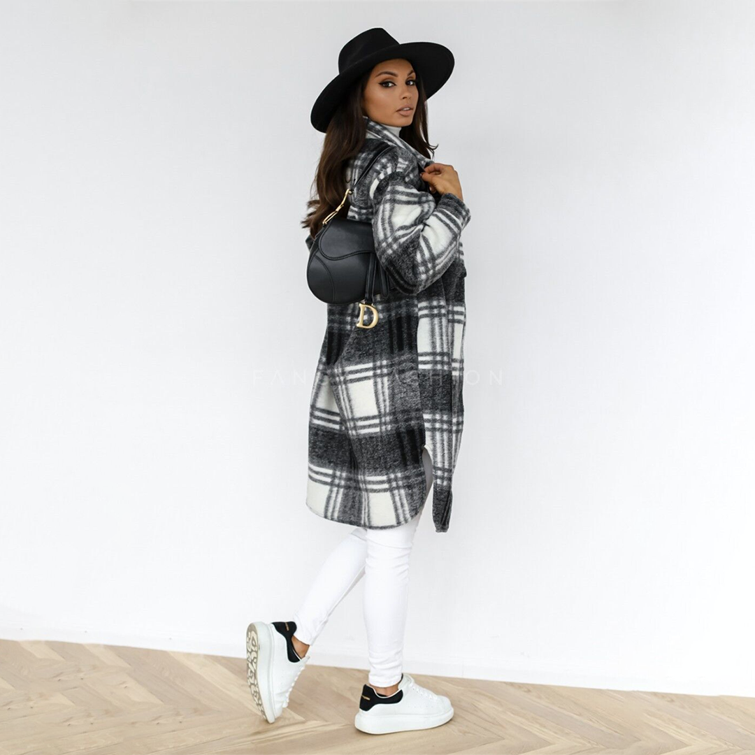 | Women's Cozy Checked Long Coat