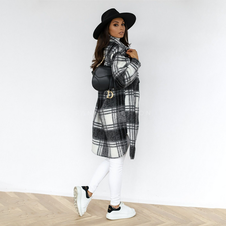 | Women's Cozy Checked Long Coat