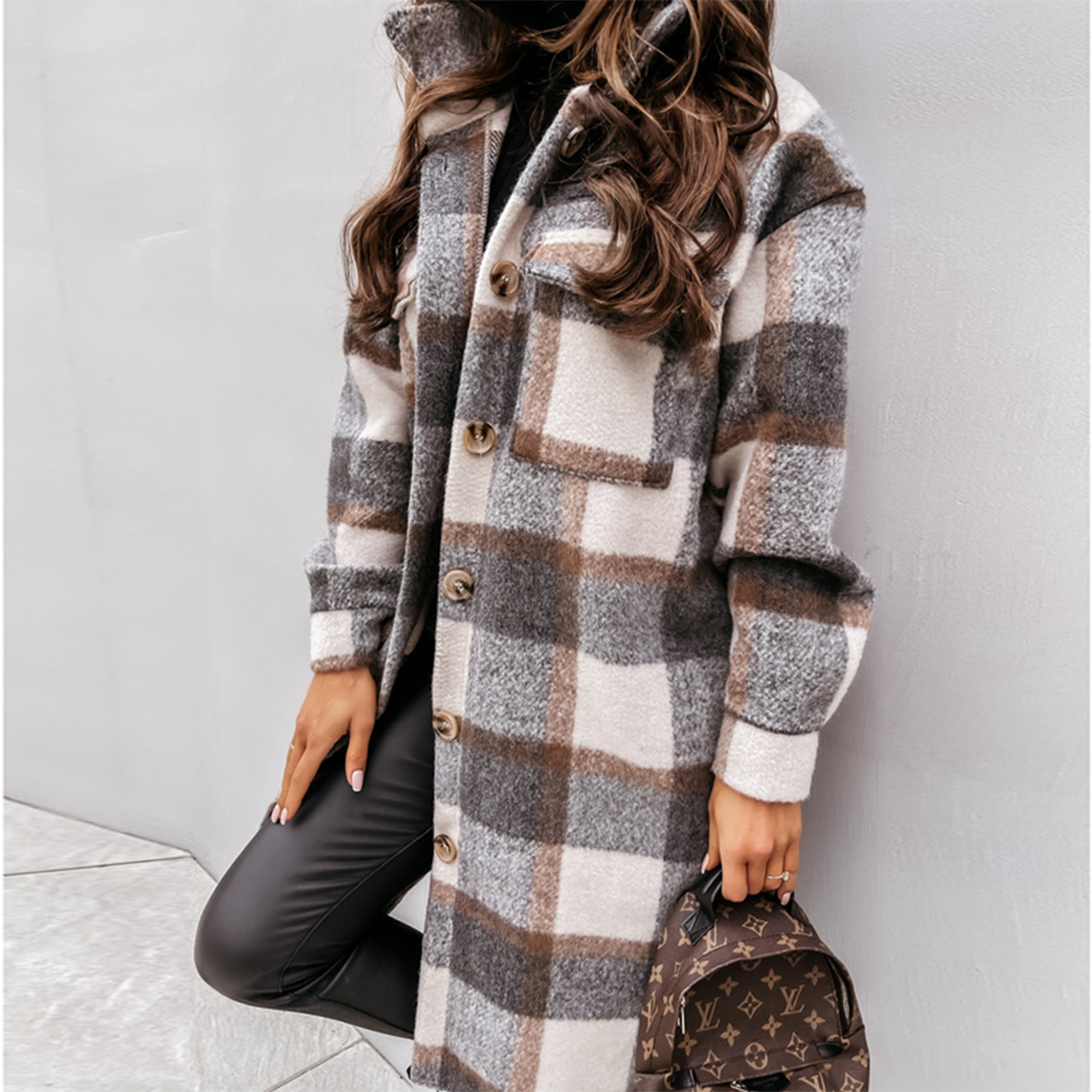 | Women's Cozy Checked Long Coat