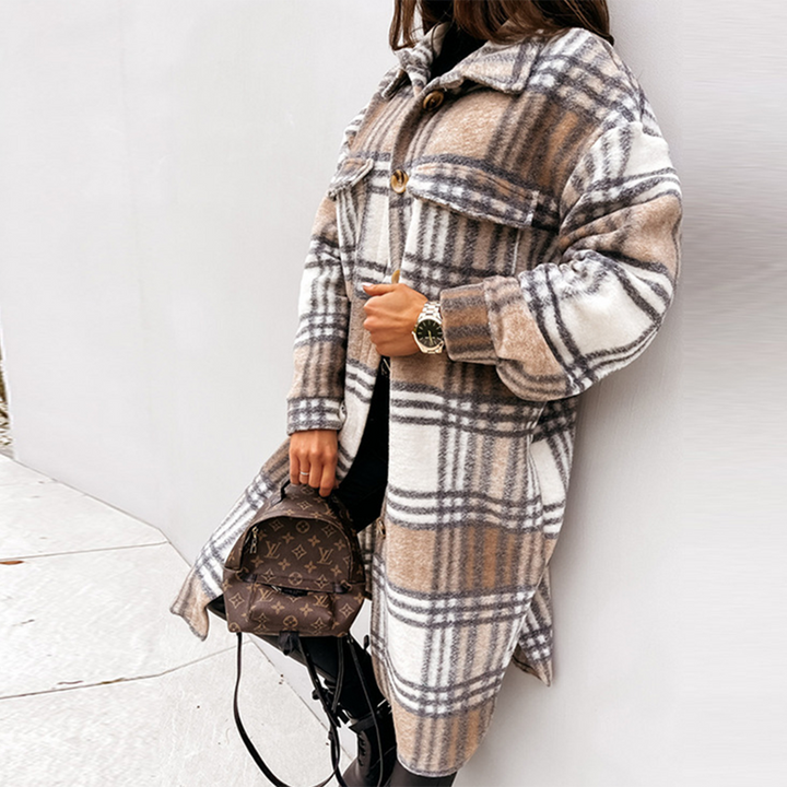 | Women's Cozy Checked Long Coat
