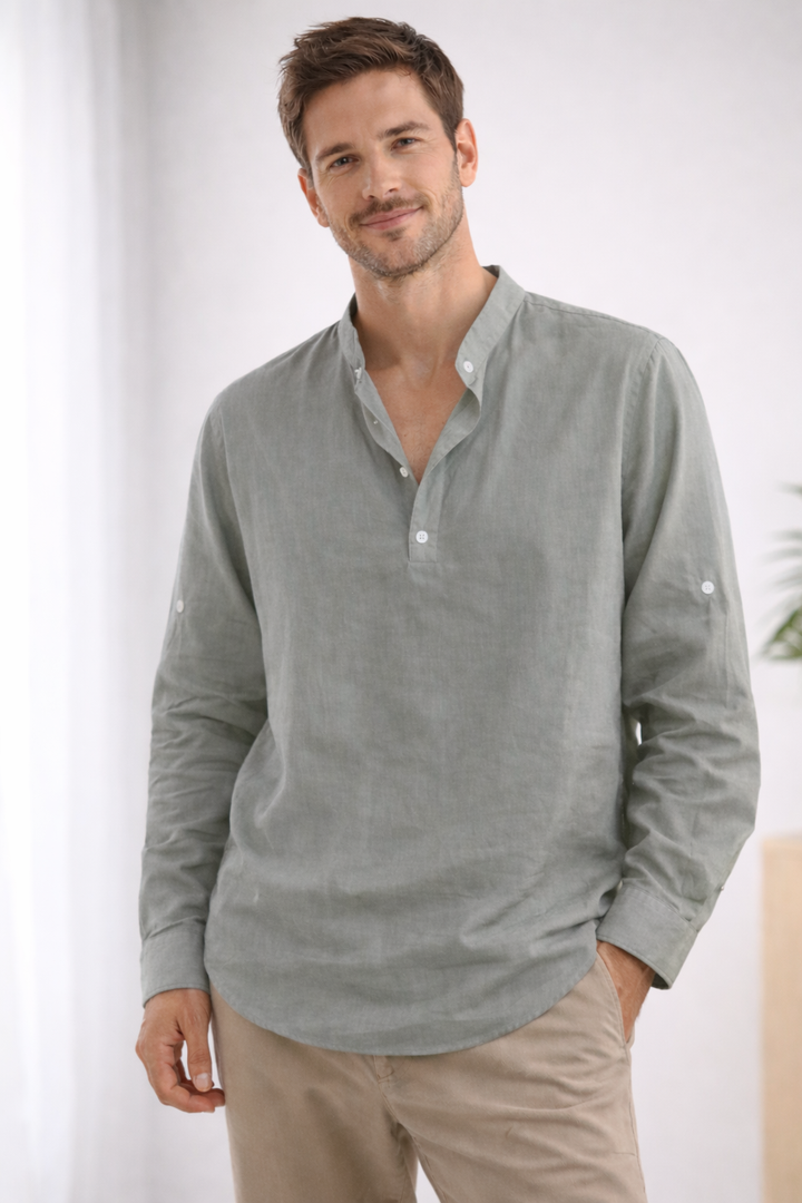 | Men's Casual Band Collar Long Sleeve Shirt