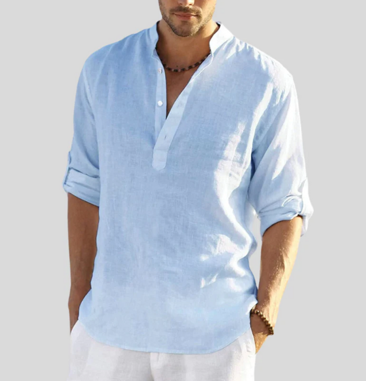 | Men's Casual Band Collar Long Sleeve Shirt