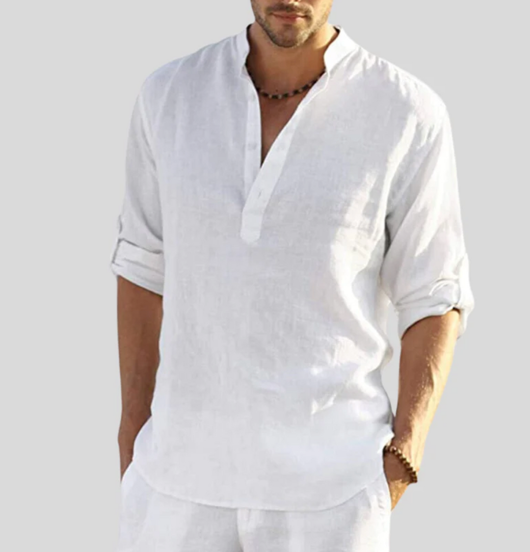 | Men's Casual Band Collar Long Sleeve Shirt