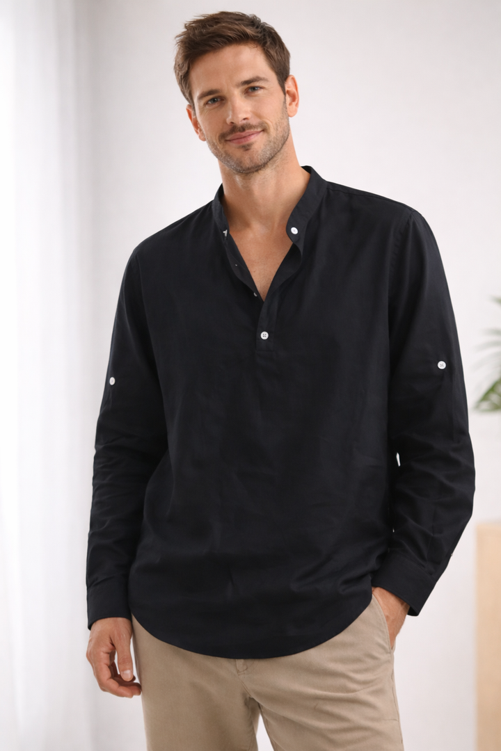 | Men's Casual Band Collar Long Sleeve Shirt