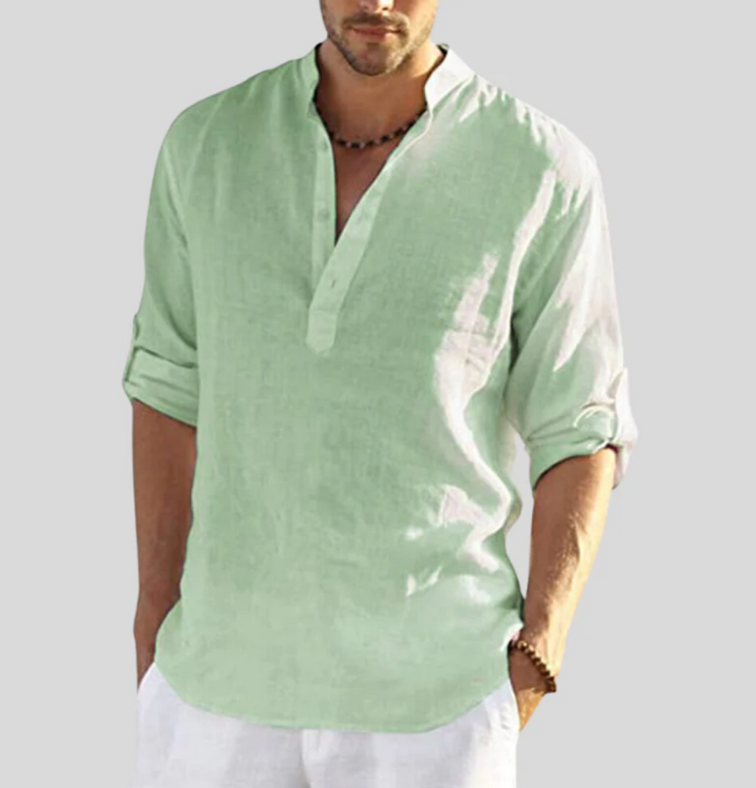 | Men's Casual Band Collar Long Sleeve Shirt
