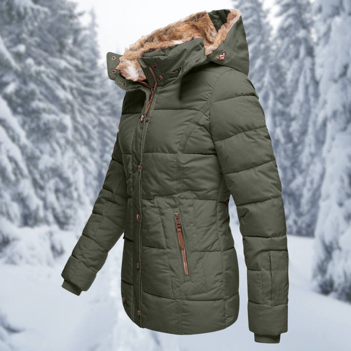 | Insulated Winter Jacket with Hood and Fur Trim