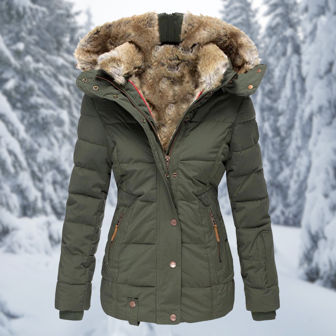 | Insulated Winter Jacket with Hood and Fur Trim