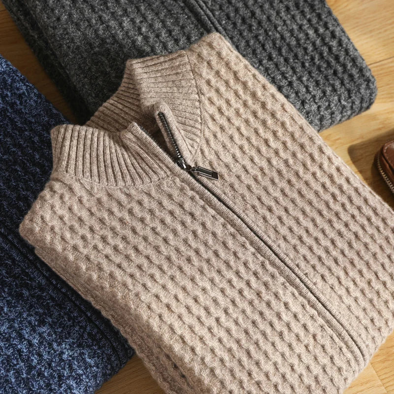 | Men's Textured Waffle Knit Cardigan