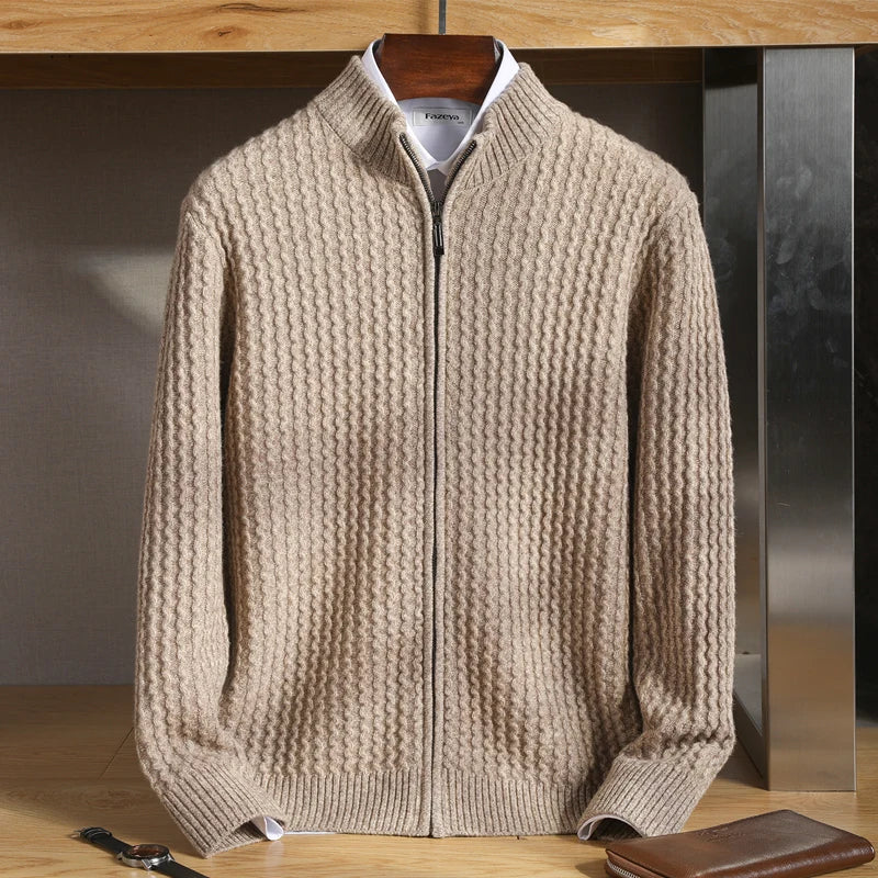 | Men's Textured Waffle Knit Cardigan