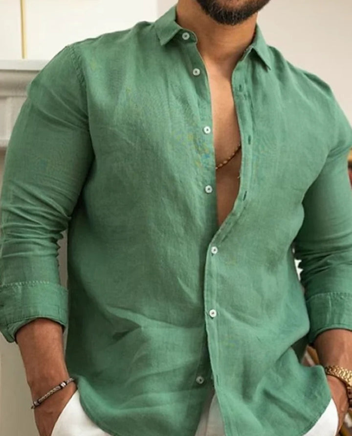 Men's Lightweight Linen Shirt with Mandarin Collar