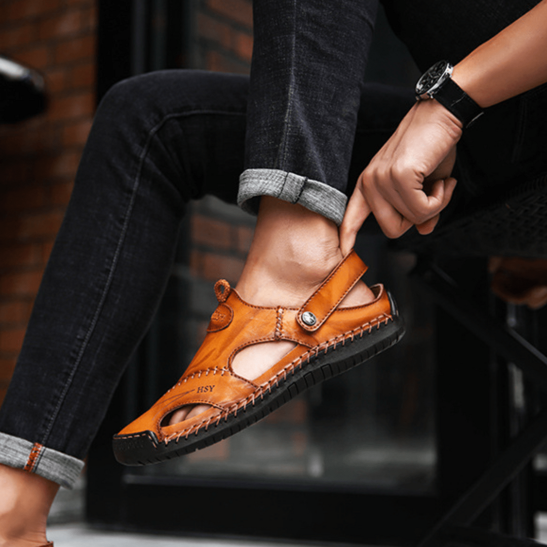 | Breathable Leather Stitch Sandals
