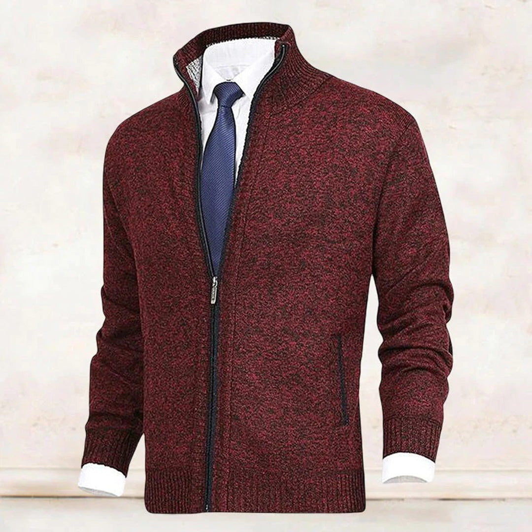 Men's Knitted Sweater with Zipper and Stand-up Collar