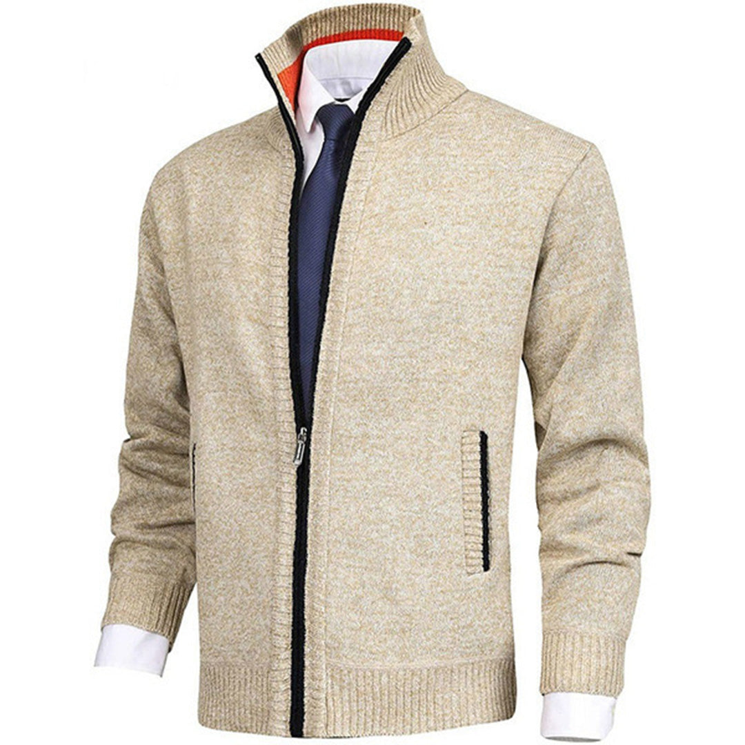 Men's Knitted Sweater with Zipper and Stand-up Collar