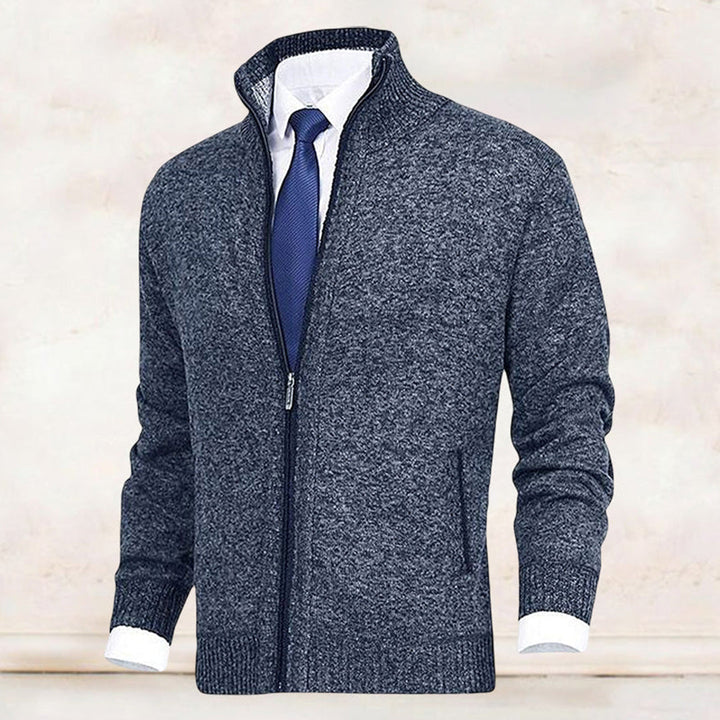 Men's Knitted Sweater with Zipper and Stand-up Collar