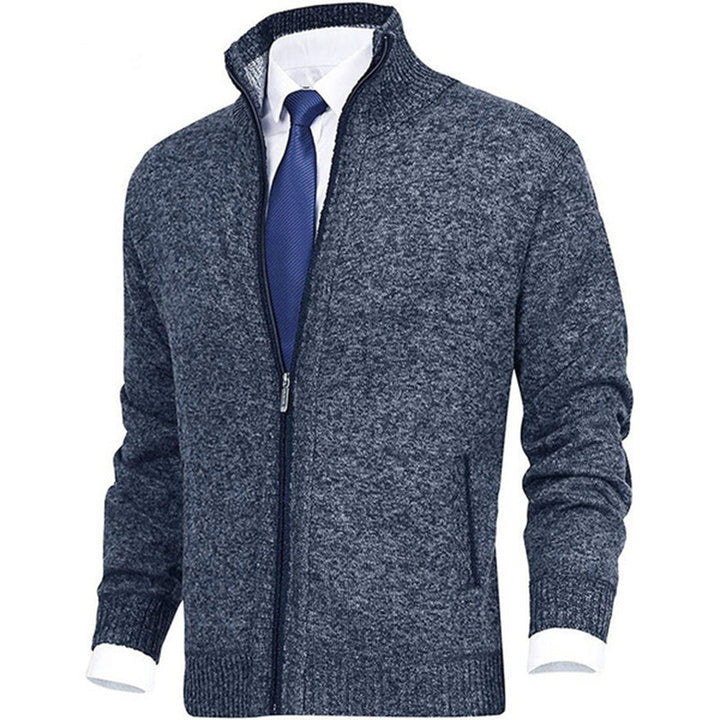 Men's Knitted Sweater with Zipper and Stand-up Collar