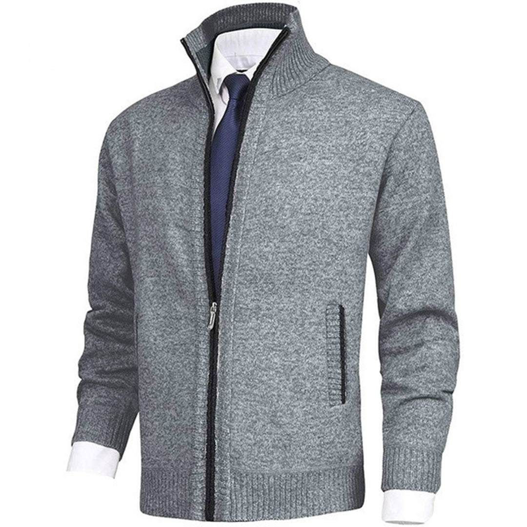 Men's Knitted Sweater with Zipper and Stand-up Collar