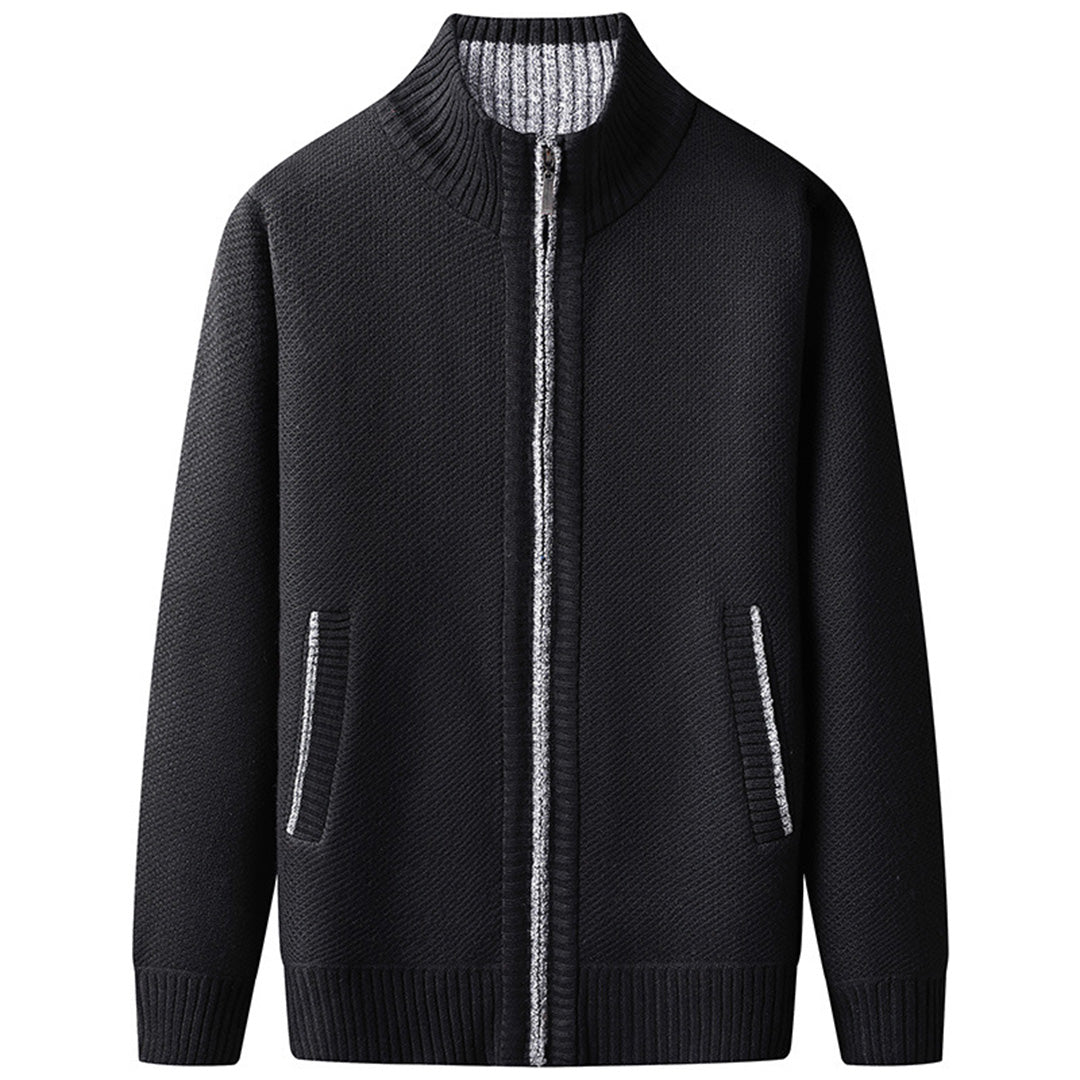 Men's Knitted Sweater with Zipper and Stand-up Collar